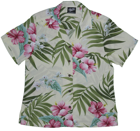 Pale Hibiscus Orchid Women's Hawaiian Camp Shirt – 100% Rayon, Made in Hawaii | RJC