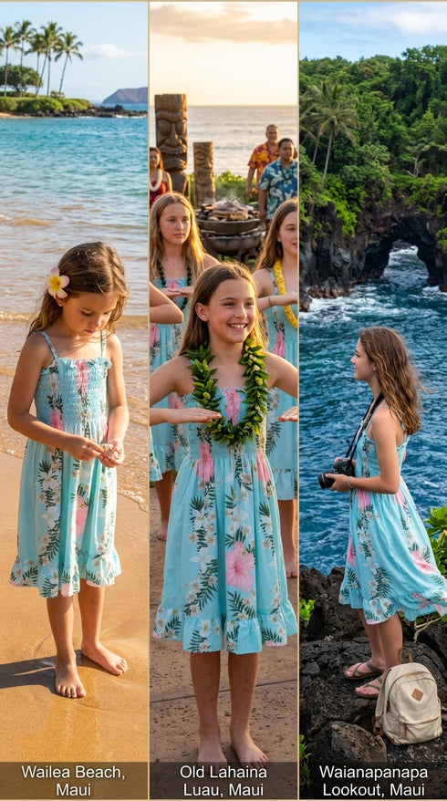Paradise Lei Panel Girls Hawaiian Smocked Dress