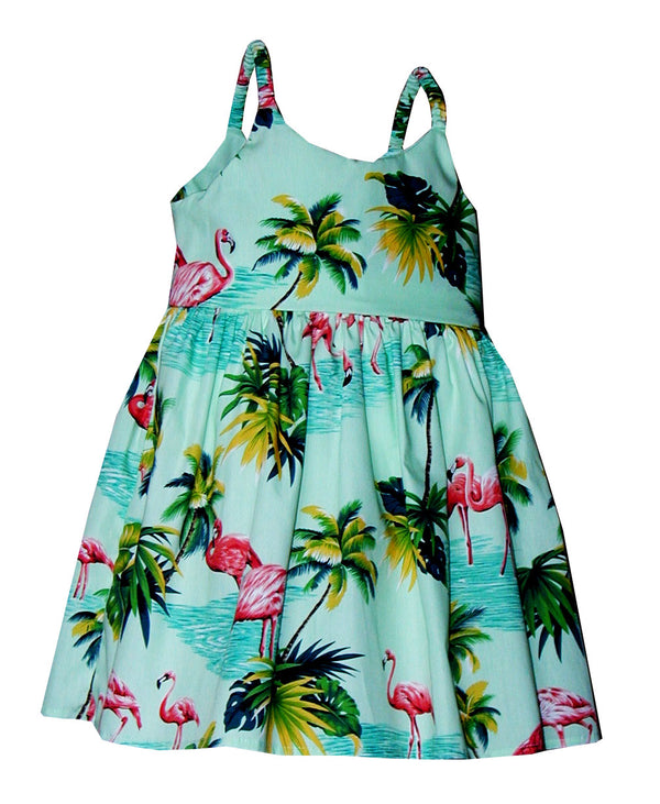 Pink Flamingo Paradise Girl's Hawaiian Flared Dress