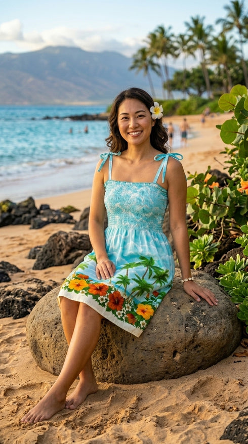 RJC Women's Hibiscus Shores Hawaiian Smocked Sundress