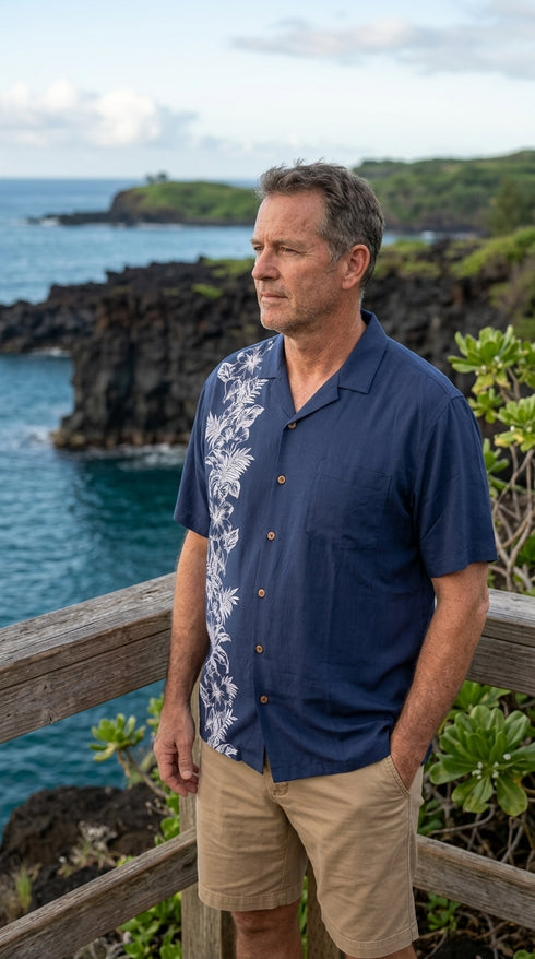 Paradise Found Men's Hibiscus Panel Hawaiian Shirt, view 6 of 12