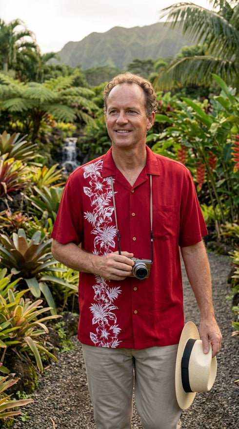 Paradise Found Men's Hibiscus Panel Hawaiian Shirt, view 7 of 12