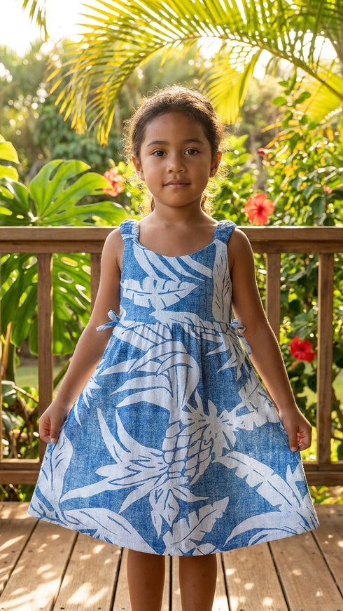 Hala Pineapples Hawaiian Side Tie Double Elastic Girls Strap Dress