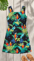 Hawaiian Women’s Cotton A-Line Dress – Jungle Parrot – Slimming Bodice