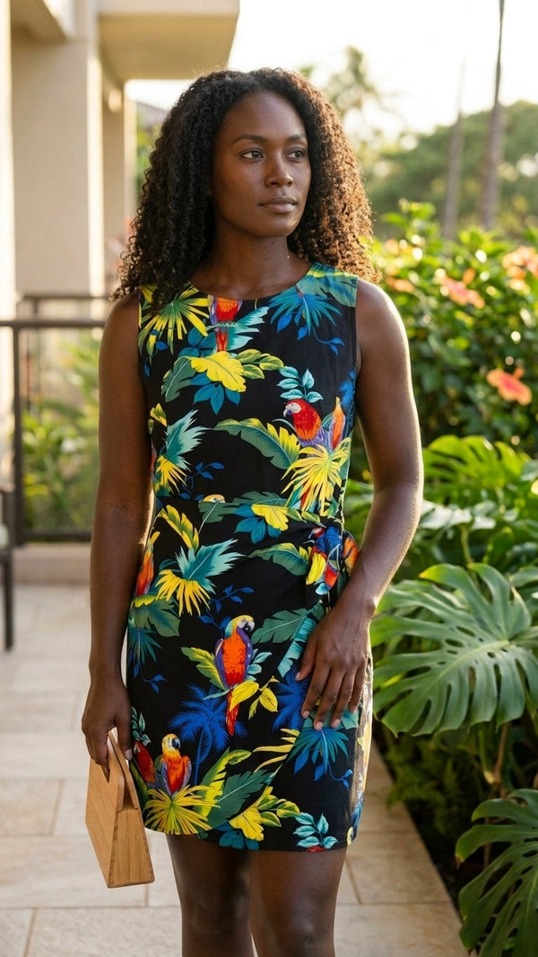Jungle Parrot Women's Mock Wrap Hawaiian Sarong Dress