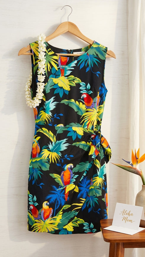Jungle Parrot Women's Mock Wrap Hawaiian Sarong Dress