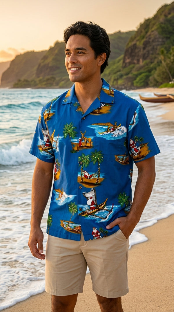 Santa Outrigger Canoeing Men's Hawaiian Shirt