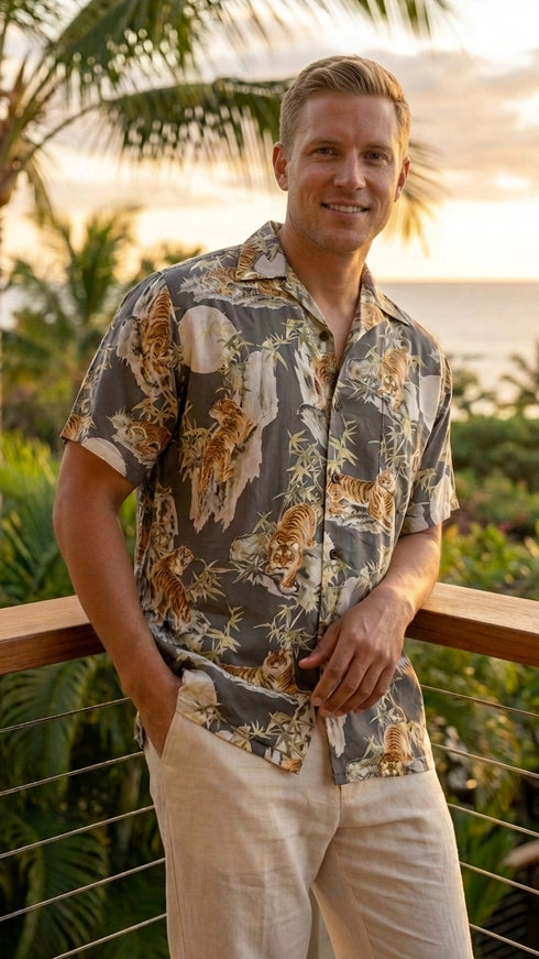 Tigers Faded Men's Classic Hawaiian Shirt (Regular Size)