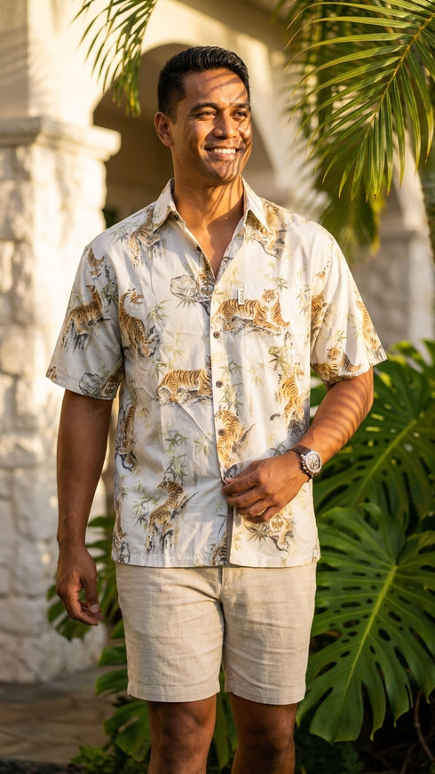 Tigers Faded Men's Classic Hawaiian Shirt (Regular Size)
