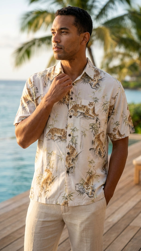 Tigers Faded Men's Classic Hawaiian Shirt (Regular Size)