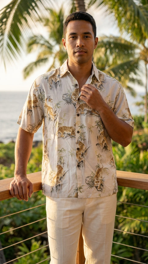 Tigers Faded Men's Classic Hawaiian Shirt (Regular Size)