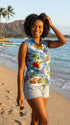 Red Hibiscus Island Women's Fitted Sleeveless Aloha Blouse