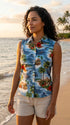 Red Hibiscus Island Women's Fitted Sleeveless Aloha Blouse