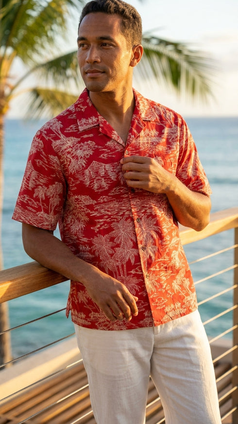Woodcut Polynesian Island Men's Hawaiian Shirt