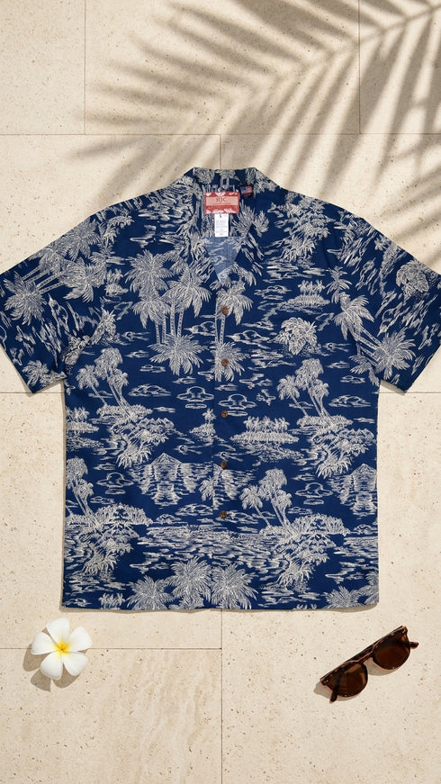 Woodcut Polynesian Island Men's Hawaiian Shirt