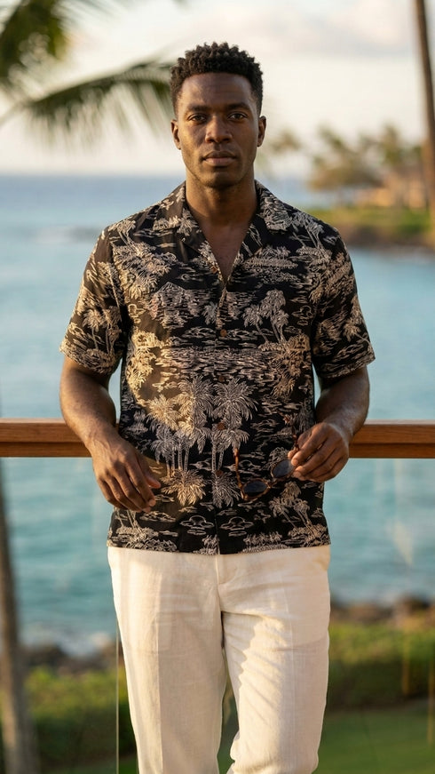 Woodcut Polynesian Island Men's Hawaiian Shirt