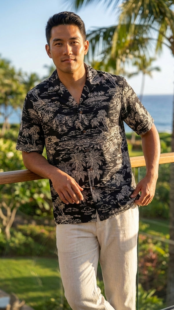 Woodcut Polynesian Island Men's Hawaiian Shirt