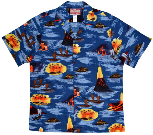 Volcano Outrigger at Sea Men's Hawaiian Shirt