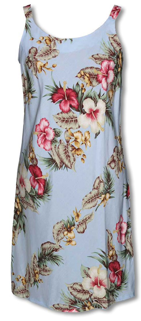 Pink White Hibiscus Women's Bias Cut Slimming Hawaiian Dress