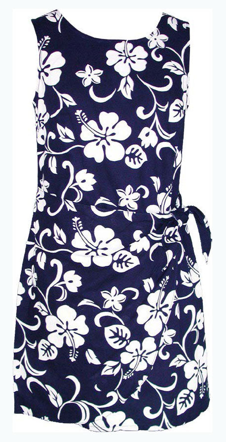 Original Classic Hibiscus Women's Mock Wrap Hawaiian Sarong Dress