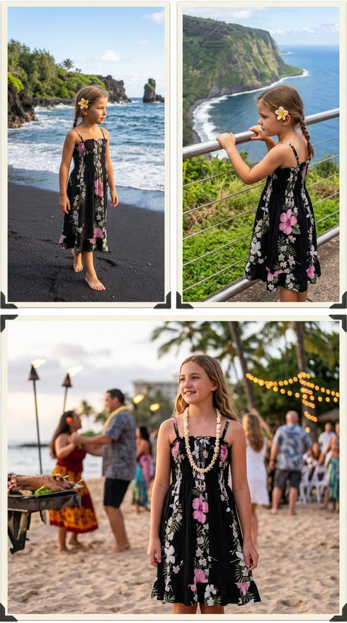 Paradise Lei Panel Girls Hawaiian Smocked Dress