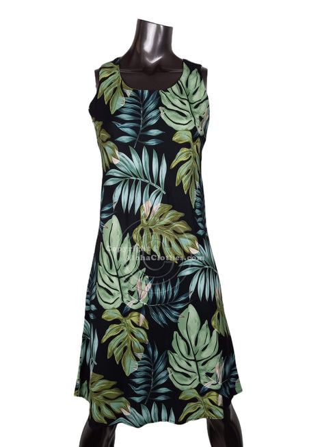 Monstera Leaves Women's Short Tank Flared Hawaiian Dress