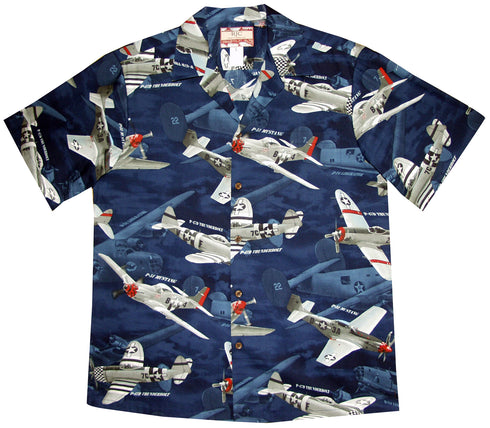 Mustang Thunderbolt Fighter Plane Men's Hawaiian Shirt