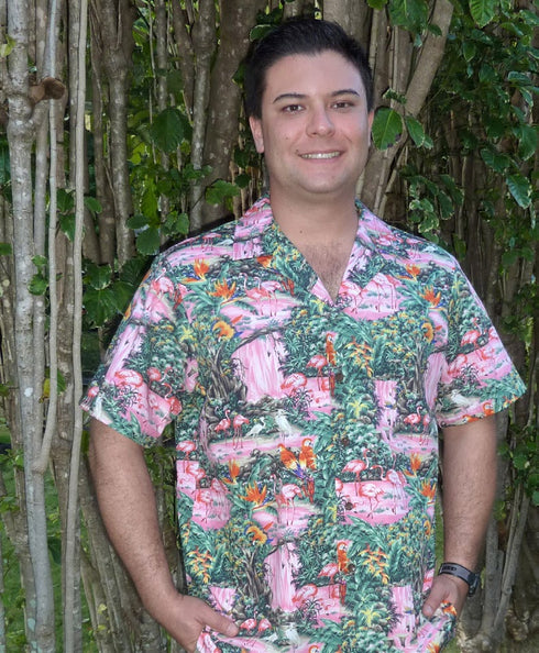 Pink Flamingo Parrot Men's Hawaiian Shirt