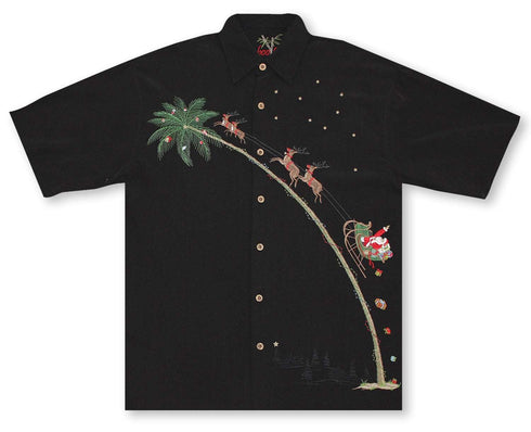 Bamboo Cay Mens Flying Santa on a Tree Embroidered Shirt