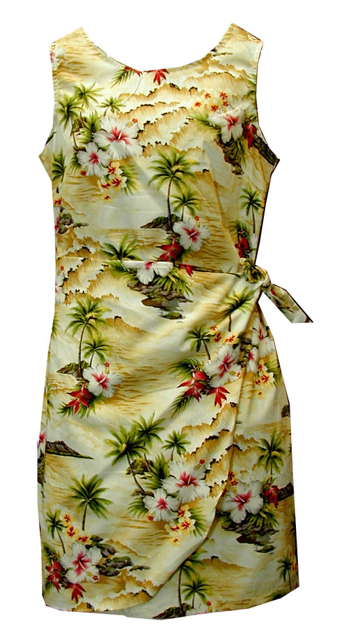 Diamond Head Ocean Wave Girl's Mock Wrap Hawaiian Sarong Dress