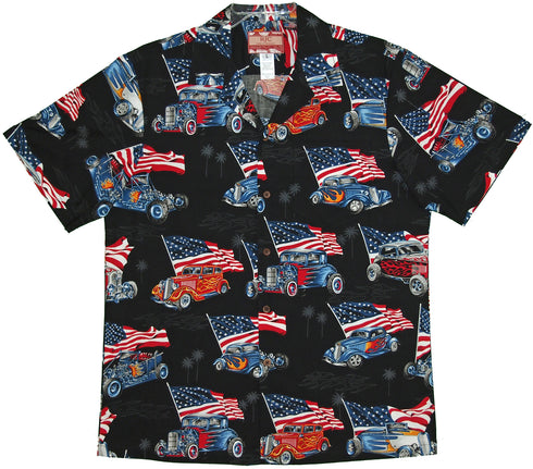 Flaming Roadsters USA Flag Men's Hawaiian Shirt