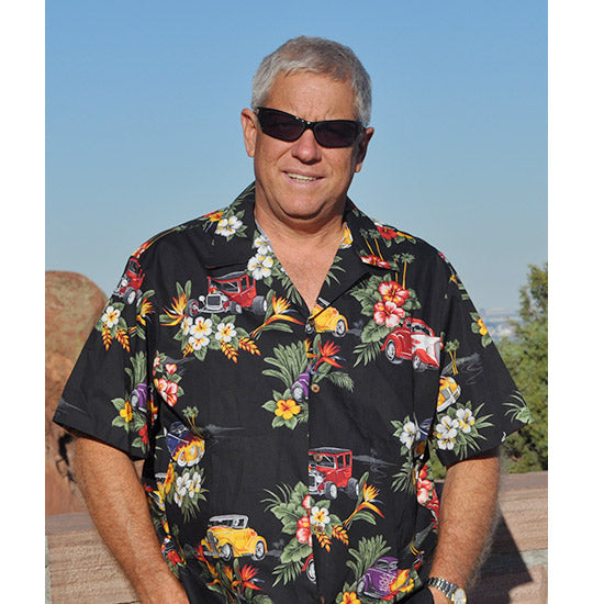 Woodies, muscle cars, motocycle Hawaiian mens shirts