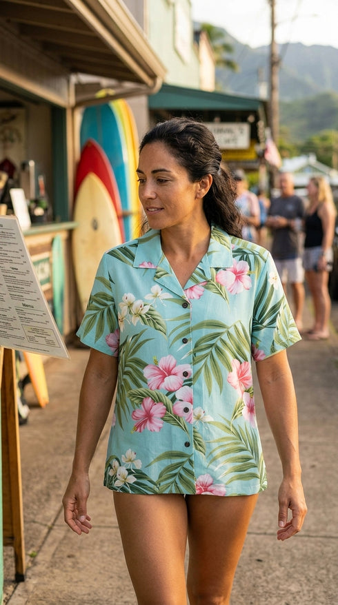 Pale Hibiscus Orchid Women's Hawaiian Camp Shirt – 100% Rayon, Made in Hawaii | RJC