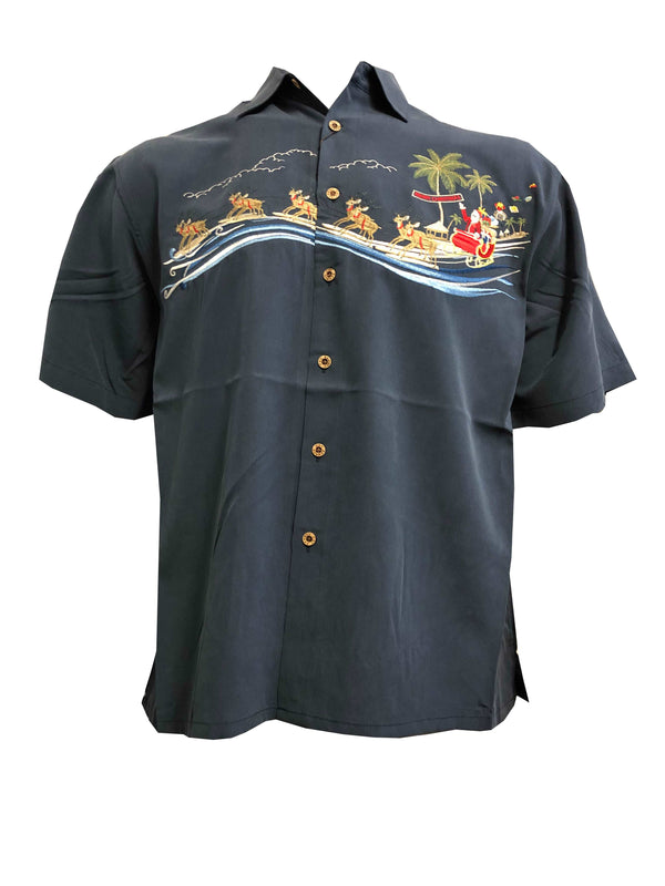 Bamboo Cay Santa's Landing at the Beach Embroidered Christmas Shirt