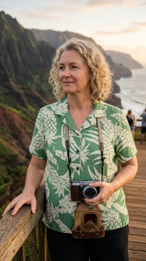 RJC Hala Pineapple Women's Hawaiian Camp Shirt – Rayon, Made in Hawaii
