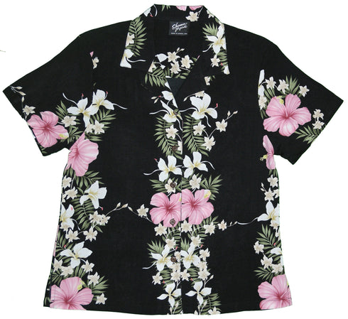 Paradise Lei Panel Women's Hawaiian Camp Shirt – 100% Rayon, Made in Hawaii | RJC