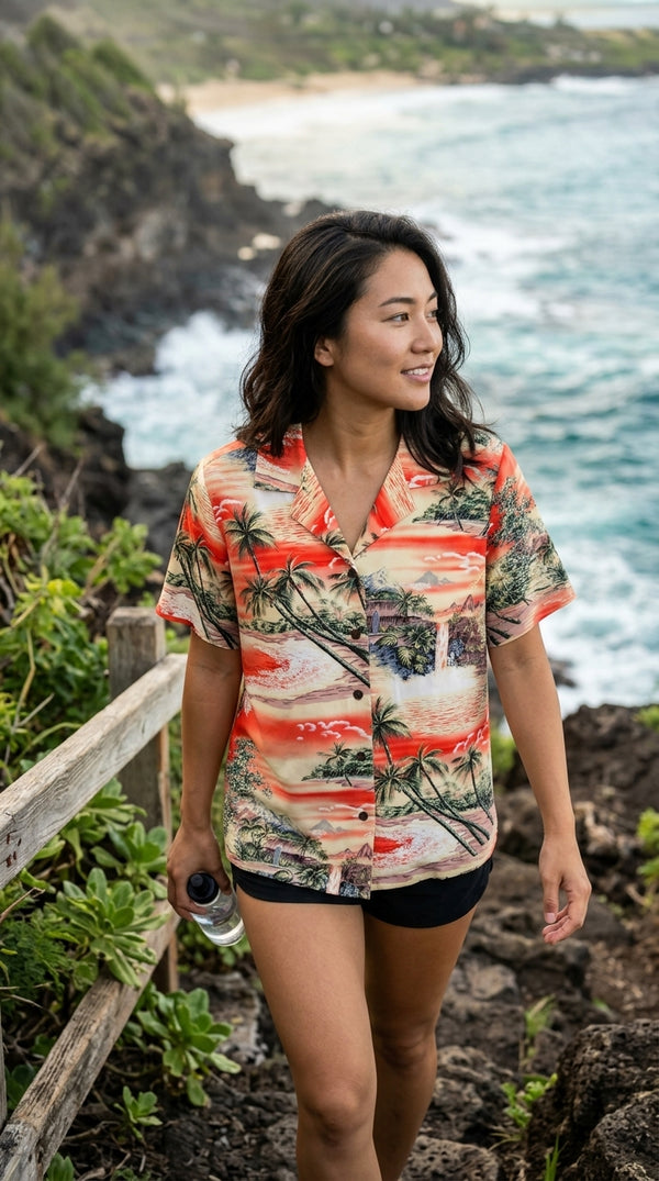 Paradise Island Surf Women's Hawaiian Camp Shirt – 100% Rayon, Made in Hawaii | RJC