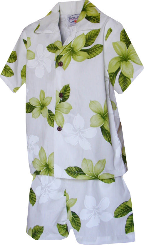 Single Tone Plumeria Boy's 2pc Hawaiian Cabana Set