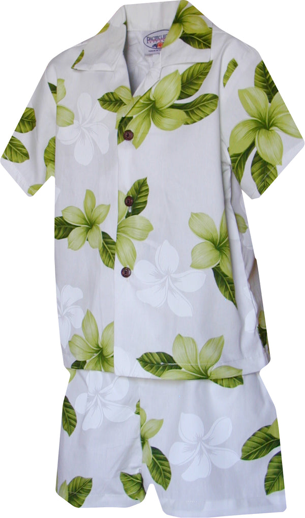 Single Tone Plumeria Boy's 2pc Hawaiian Cabana Set