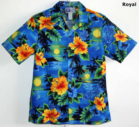 Neon Hibiscus Moon Men's Hawaiian Shirt