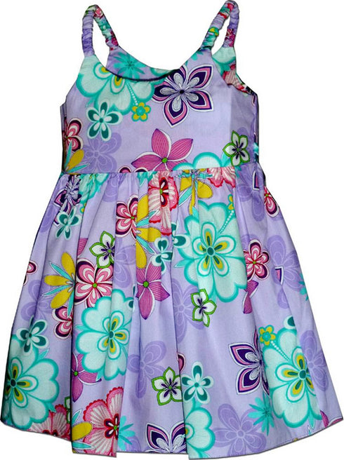 Groovy Hibiscus Plumeria Girl's Hawaiian Flared Dress