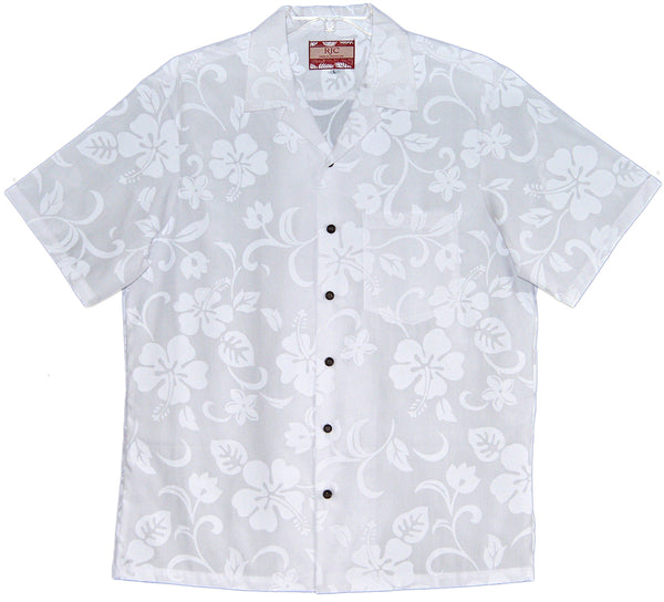 Original Classic Hibiscus Men's Wedding White Hawaiian Shirt