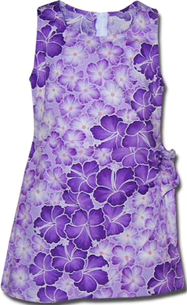 Hibiscus Beauty Girl's Mock Wrap Hawaiian Sarong Dress
