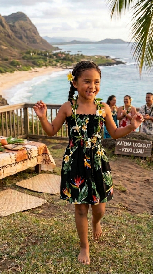 Bird of Paradise Display Girl's Hawaiian Smocked Dress