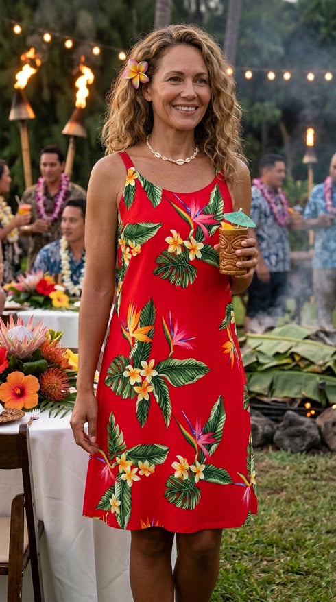 Bird of Paradise Display Women's Bias Cut Slimming Hawaiian Dress