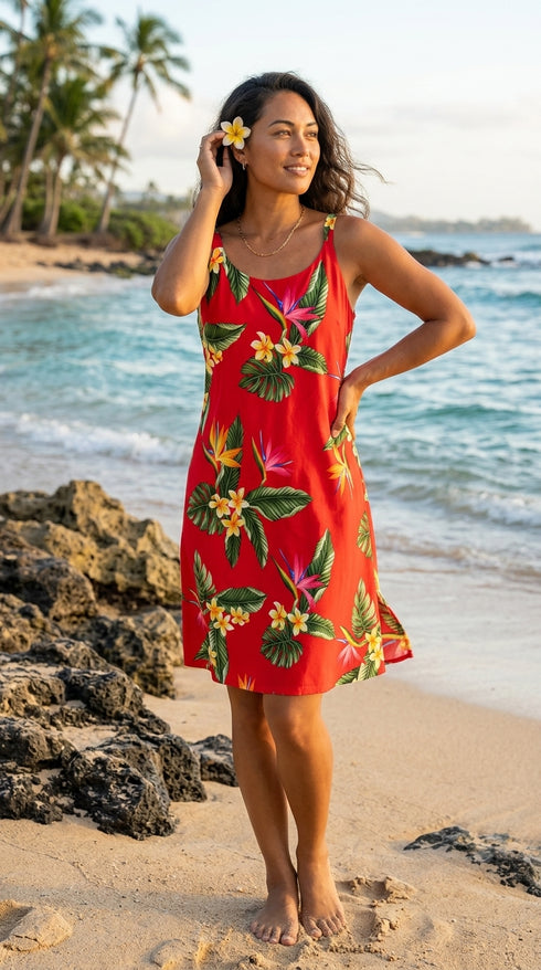 Bird of Paradise Display Women's Bias Cut Slimming Hawaiian Dress