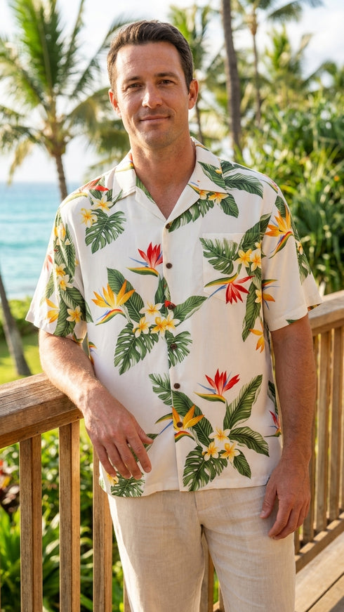 RJC Mens Bird of Paradise Display Rayon Shirt