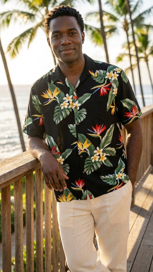 RJC Mens Bird of Paradise Display Rayon Shirt
