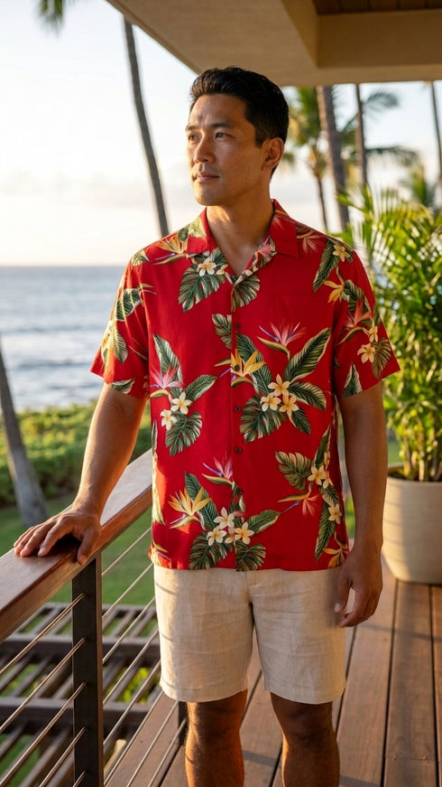 RJC Mens Bird of Paradise Display Rayon Shirt