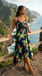 Women's Handkerchief Hem Dress - Bird of Paradise Display - Midi Length